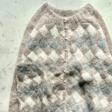 가디건 핸드 니트 모헤어 뉴질랜드제 샤기 더스티 컬러