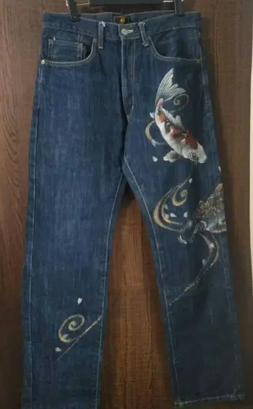젠 ZEN 일본풍 패턴 비단잉어 페인터 데님 팬츠 사이즈 32 82cm