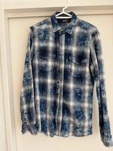 REPLAY 긴팔 플란넬 셔츠 파랑 체크