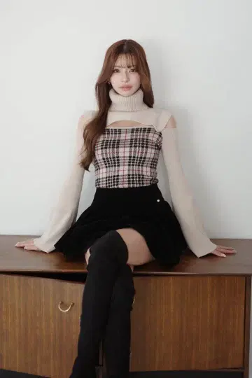 랜디 2way 격자 무늬 니트탑