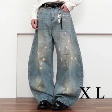 배기 데님 와이드 타입 청바지 워시 디자인 루즈핏 XL