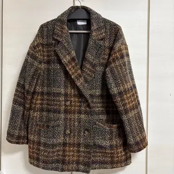 classicalelf 더블 자켓 코트 아우터 체크 브라운