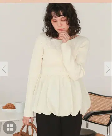 titivate 헴 벌룬 도킹 보트넥 리브 니트