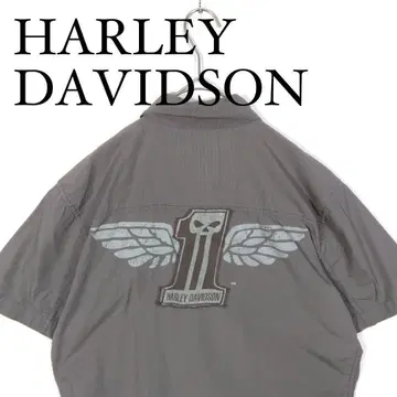 HARLEY DAVIDSON 그레이 반팔 버튼 다운 셔츠 여성용 S