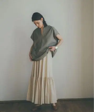 CLANE 볼륨 티어드 맥시 스커트