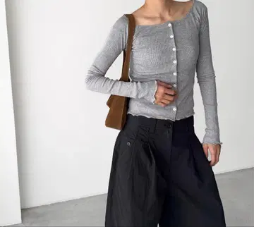 El mar 리브 오프숄더 롱 티셔츠