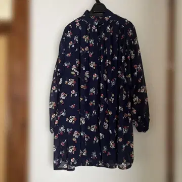 네이비 꽃무늬 롱 원피스 긴팔