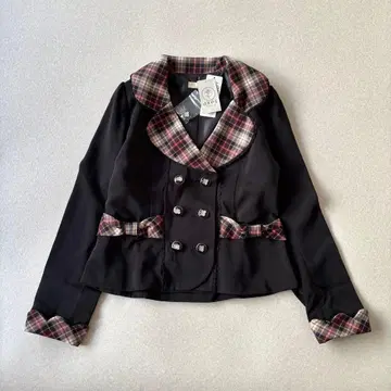 [ 새상품 ] 엑시즈팜 체크 백 프릴 자켓 블랙 리본