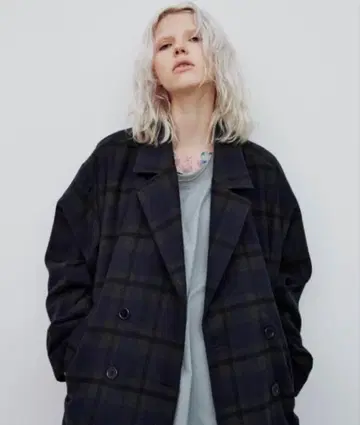 casper john aiver 오버 사이즈 체크 더블 체스터 코트