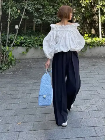 하이웨스트 턱 와이드 팬츠 Lara NAVY