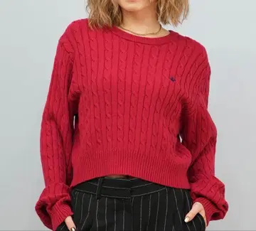 Beverly Hills Polo Club 빨간색 케이블 짜임 스웨터 M