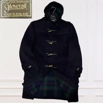 그로버 올 더플 코트 토글 안감 체크 무늬 영국제 네이비