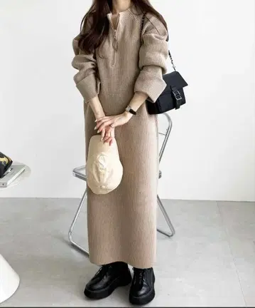 전후 2WAY 하프 지퍼 니트 원피스