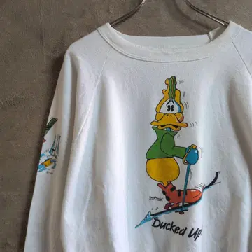 80년대 오리 맨투맨 빈티지 화이트 래글런