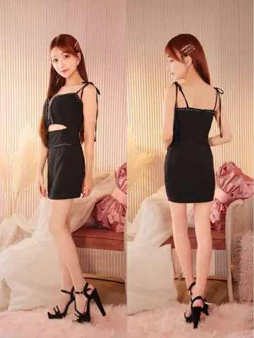 쁘띠 마들렌 비쥬 컷 아웃 리본 타이 타이트 미니 드레스 XS