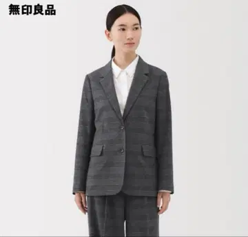 무인양품 기모 테일러드 자켓 차콜 그레이 패턴
