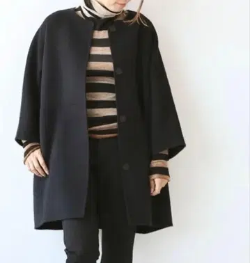 뮤즈 드 두지엠 클래스 울 노카라 리버 코트 블랙