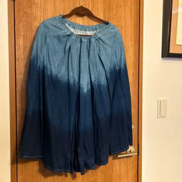 네이비 나염 그라데이션 플레어 롱 스커트