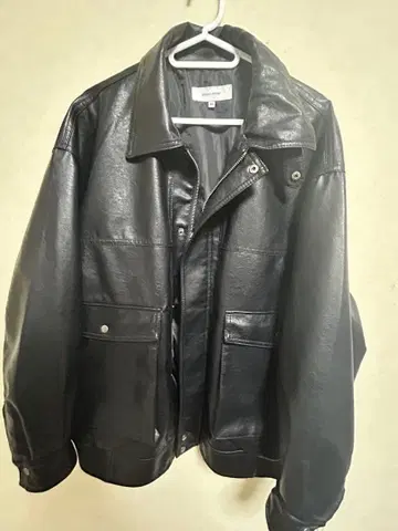 블랙 인조 가죽 자켓