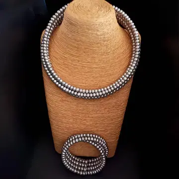 담수 진주 초커 & 뱅글 목걸이와 팔찌 그레이