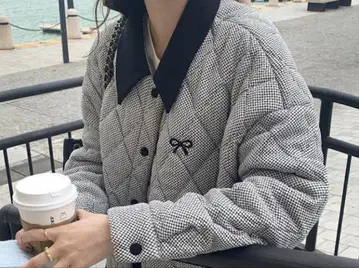 체크 퀼팅 자켓 그레이