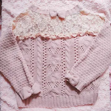 리즈리사 핑크 니트 스웨터 레이스 절개