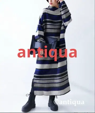 antiqua 배색 니트 원피스 긴팔