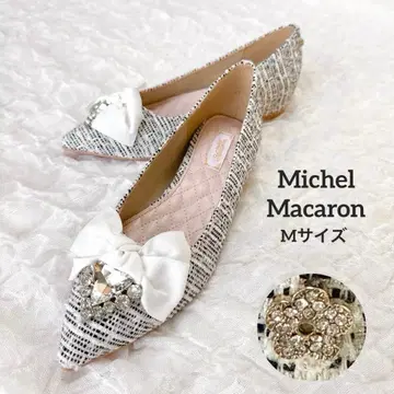 컨디션 최상 Michel Macaron 트위드 비쥬 플랫슈즈 M