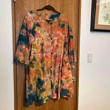 네이비 나염 타이다이 염색 염색 공방 이시다 일본제 7부 소매 튜닉