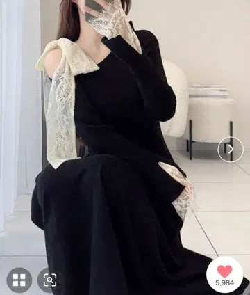 [ mily bilet ] 레이스 리본 장식 원오프 숄 니트 원피스