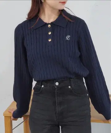 tiptop 케이블 니트 폴로 풀오버