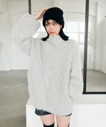 샤기 니트 ZIP 자켓