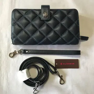 클레이 서스 스마트폰 수납 숄더 끈 스트랩 부착 장지갑 (네이비)