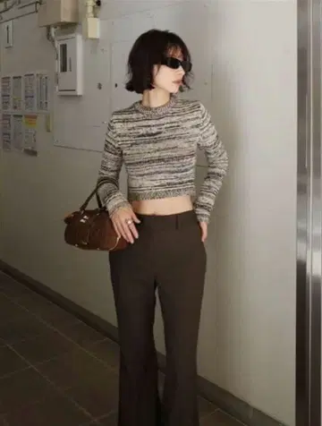 CLANE 코튼 니트 숏 상의(mix)