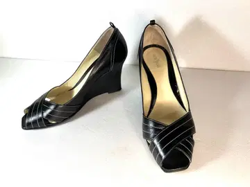 MICHEL KLEIN 블랙 오픈토 웨지힐 24cm