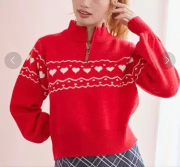 MAJESTIC LEGON 하트 자카드 하프 지퍼 니트 스웨터 빨간색