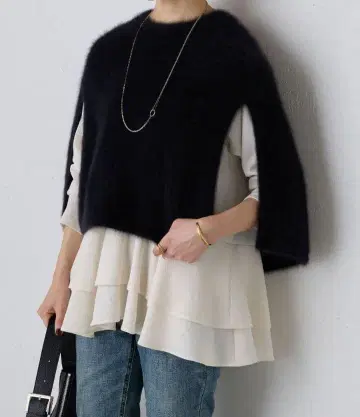 비어즐리 퍼 니트 판초 블랙 BEARDSLEY 폭스