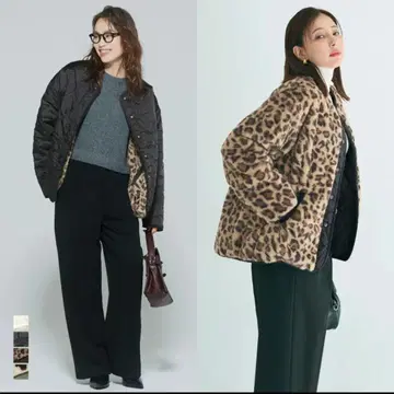 M 사이즈 coca 리버서블 퀼팅 블루종 A 블랙 레오파드 무늬