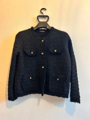 블랙 trube 트위드 자켓 노카라 블랙 노카라 자켓