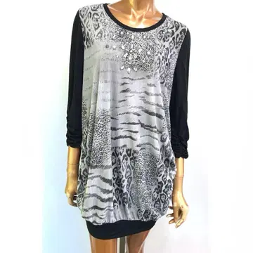 인기 이타리야 튜닉 7부 소매 비쥬 레오파드 그레이 x 블랙!