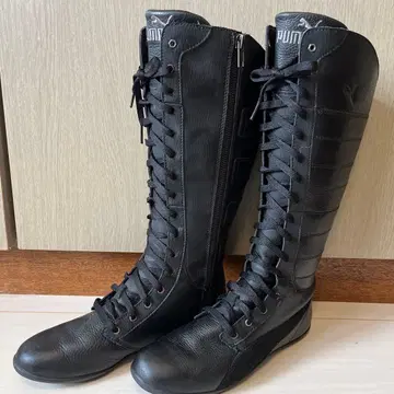PUMA 블랙 레이스업 롱 부츠