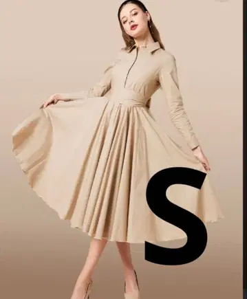 [ 인기 ] JENNE 오드리 룩 에어리 원피스 긴팔 베이지 S