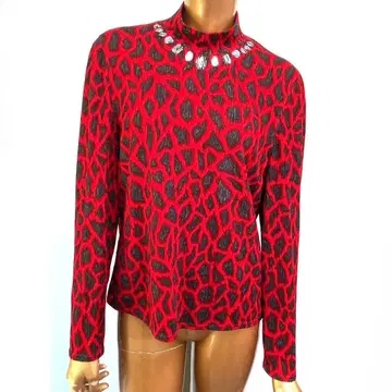 인기 이타리야 하이넥 티셔츠 긴팔 비쥬 레오파드 레드!