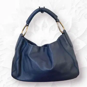 사자비 가죽 핸드백 토트백 원숄더 네이비 골드 금장 장식