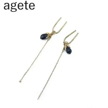 아가트 agete 귀걸이 참 체인 라메 믹스 스톤 다크 네이비 골드