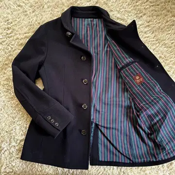 컨디션 최상 다케오 키쿠치 피 코트 멜톤 울 소가죽 벨트 네이비 XL