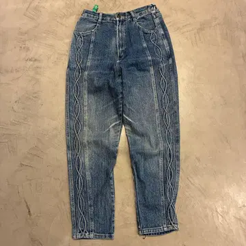 데님 자수 라인 테이퍼드 팬츠 64 블루 개성파 구제 의류 뜨개질 디자인