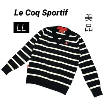 [ 르꼬끄 스포르티브 ] 골프 V넥 스웨터 LL 블랙 x 화이트 보더