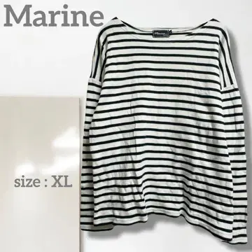 k [마리] 티셔츠/새상품급 빅 루즈 돌먼 보더 무늬 파랑 화이트