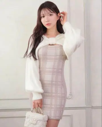 LIPSERVICE 리본 페더 앙상블 니트 원피스 아이보리